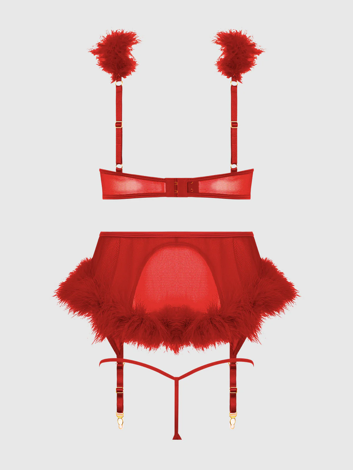Scarlett Open Cup Marabou Bra, Garter & G-String Set - Image 15