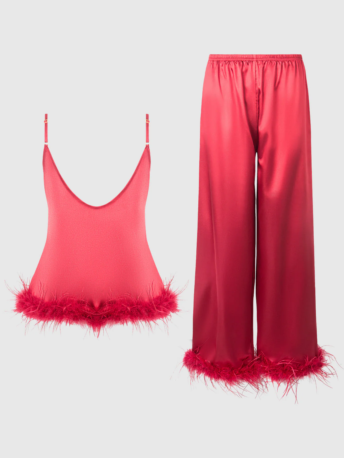 Scarlett Satin Sleep Cami & Long Pant With Feather Trim - Image 10