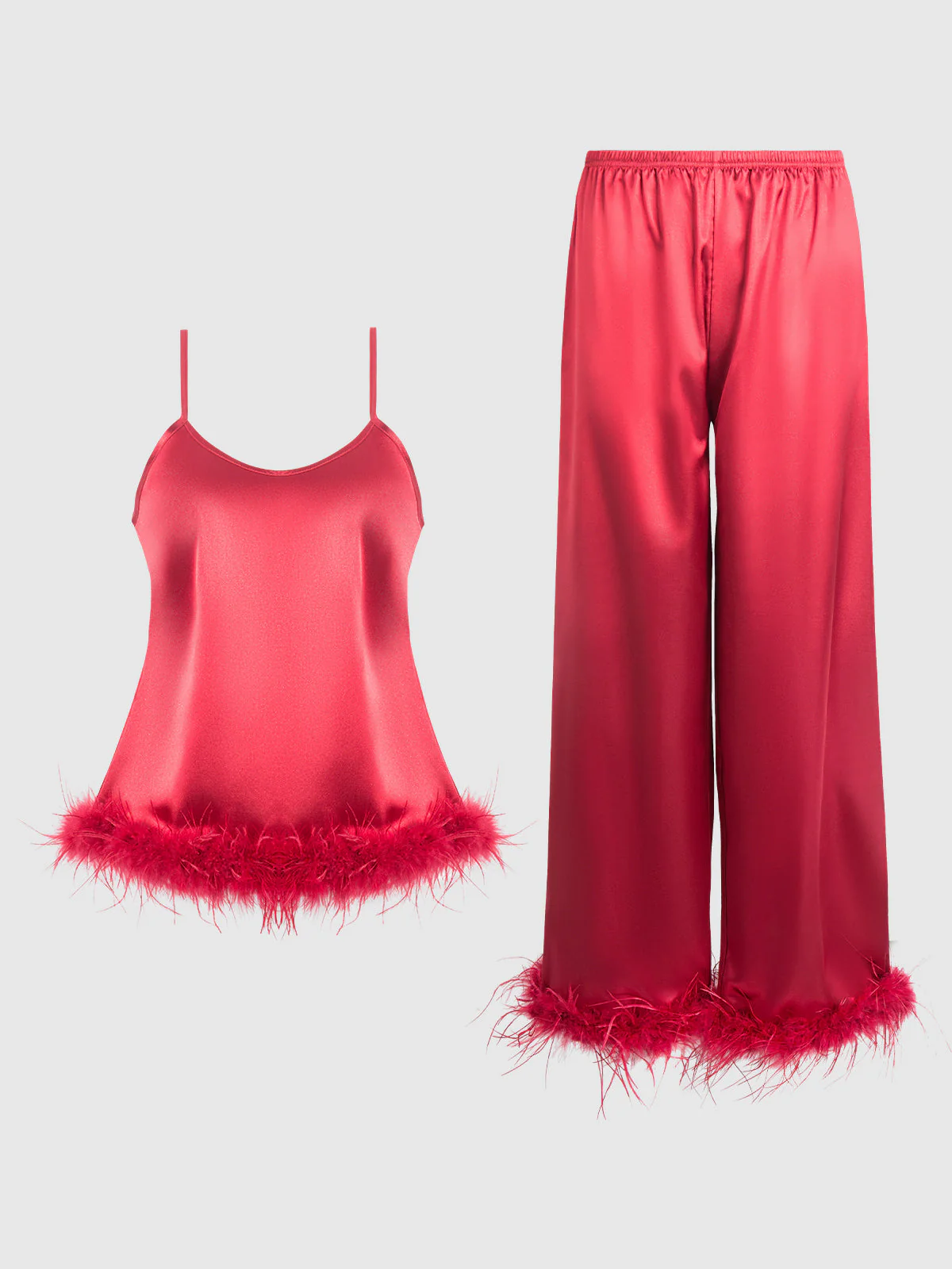 Scarlett Satin Sleep Cami & Long Pant With Feather Trim - Image 9
