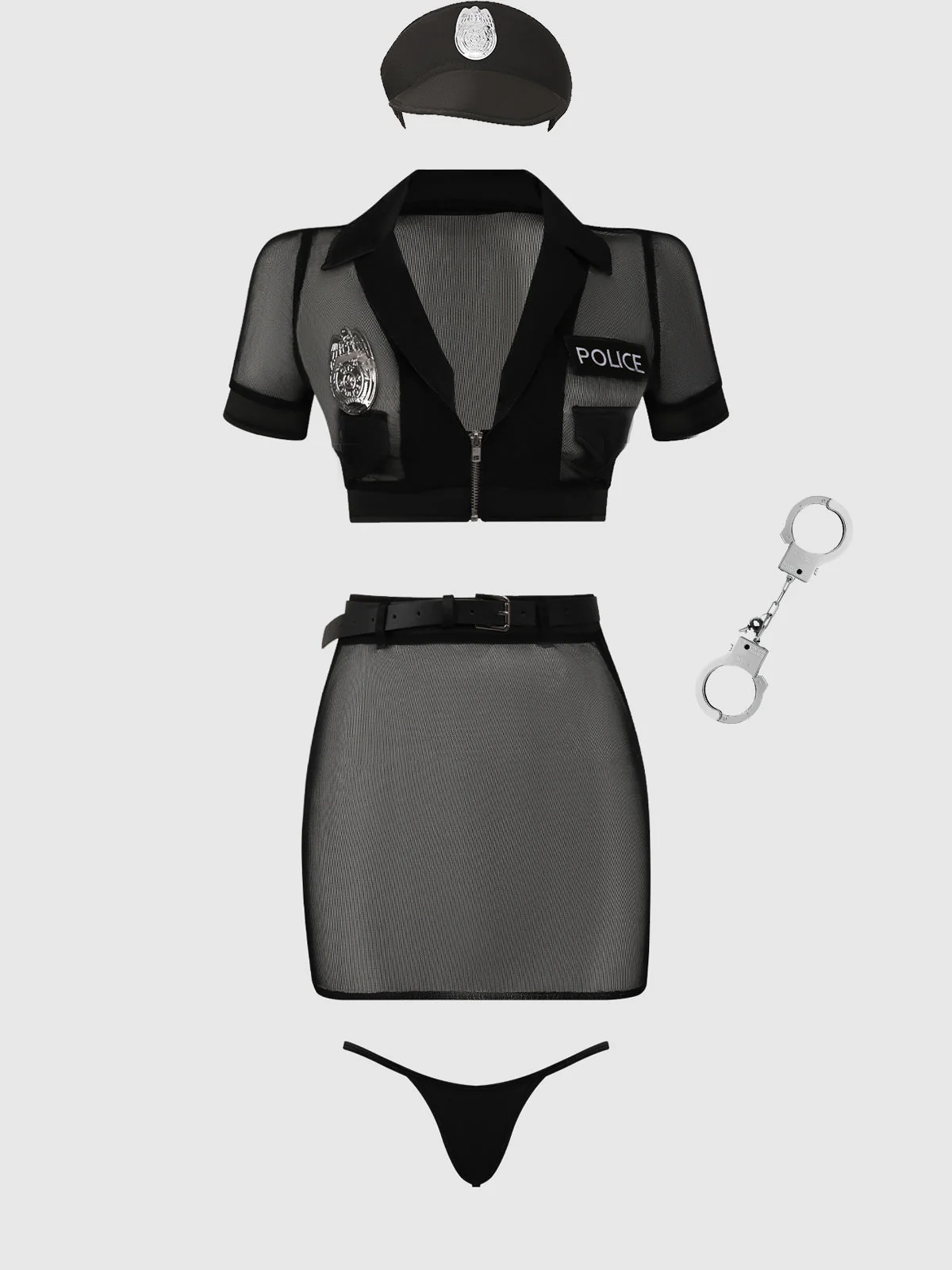 Under Arrest Mesh Top, Open Back Skirt, & Cuffs Set - Image 6