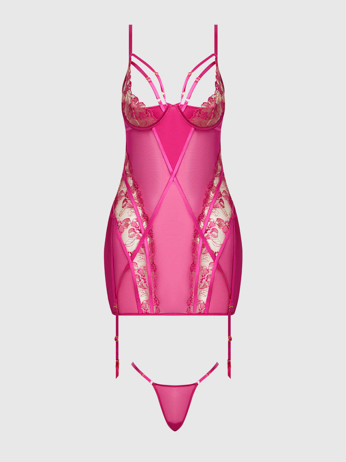 Venus Lace Strappy Chemise & G-String Set - Image 12